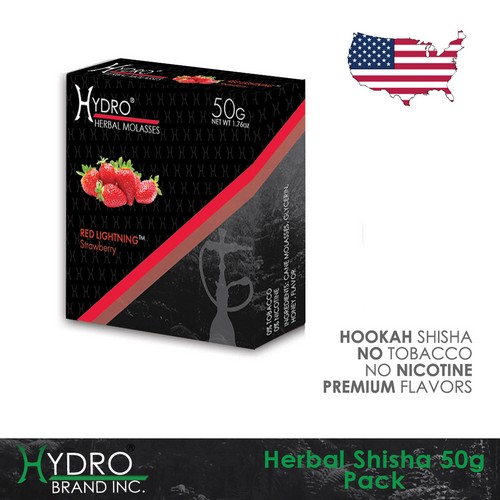 Hydro® Nicotine Free Hookah Shisha 50g Pack RED LIGHTNING (STRAWBERRY)