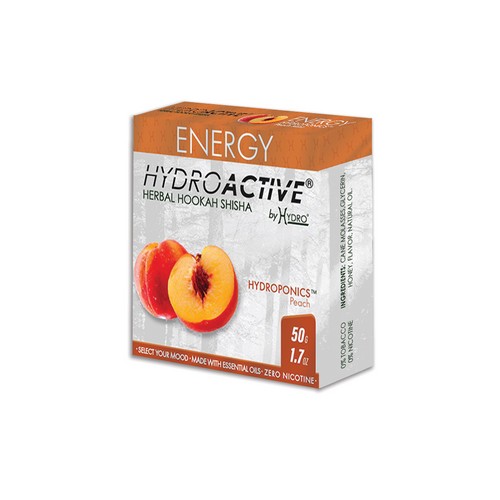 HydroActive® Nicotine Free Hookah Shisha 50g Pack ENERGY Hydroponics Peach