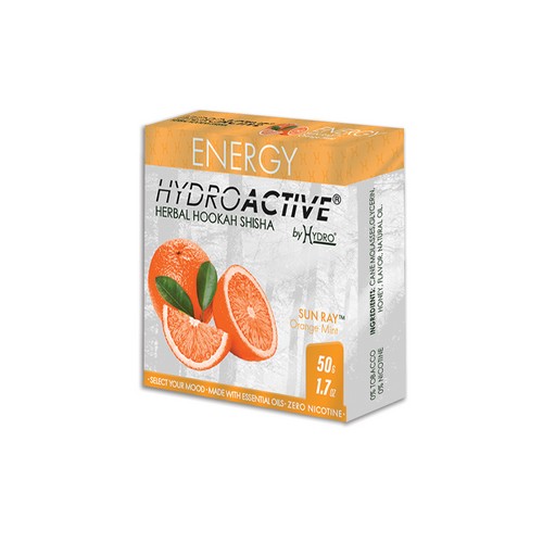 HydroActive® Nicotine Free Hookah Shisha 50g Pack ENERGY Sun Ray Orange