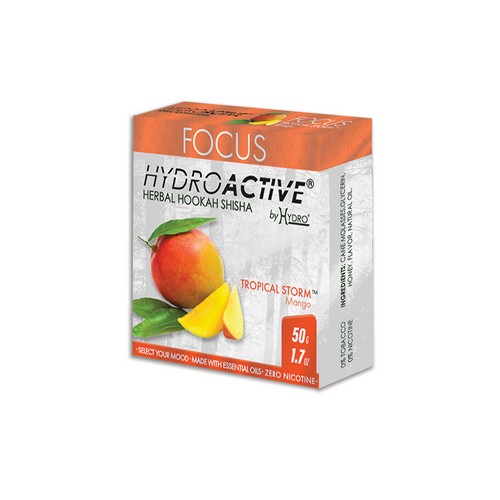 HydroActive® Nicotine Free Hookah Shisha 50g Pack FOCUS Tropical Storm Mango